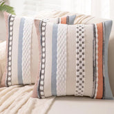 WANLIRD boho pillow cover 18x18 with stripe front in plush chenille for cozy decor