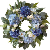 WANNA-CUL 24-Inch blue hydrangea wreath on front door boosts seasonal curb appeal