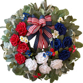 WANNA-CUL patriotic wreath with roses for front door decor and curb appeal.