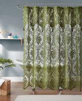 Warm Home Designs sage green lace shower curtain 72x72 with attached valance enhances bathroom decor