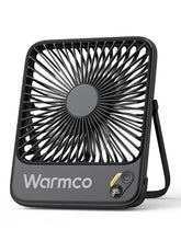 Warmco travel fan front view shows compact design for all day cooling.