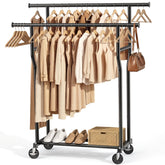 WATIOWL clothes rack double rod front view with spacious hang space for shirts.