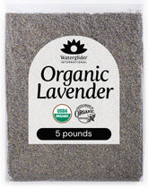 Waterglider International lavender buds in a 5lb box, ideal for baking and culinary infusions.