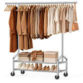 WATIOWL heavy-duty clothes rack side view showcasing reinforced frame for heavy loads and stability.