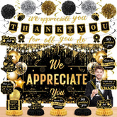 Wayyogh We Appreciate You banner in black and gold, a refined event backdrop.