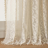 WAZZIO boho lace curtains beige full panel diffuse natural light softly