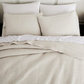 WDCOZY beige pick-stitch king-size quilt front view adds rustic charm and year-round coziness.