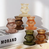 WDHODEC amber glass candlestick holder for elegant fall table decor.
