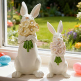 WDS WONDROUS cream-white bunny duo with pastel bouquets for spring decor