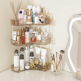 Webetop 3-Tier Corner Organizer on bathroom counter for skincare and cosmetics storage.