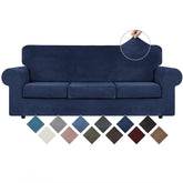 WEERRW velvet couch cover on navy sofa shows plush fabric and full coverage