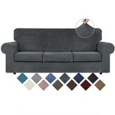 WEERRW velvet slipcover on a three-cushion sofa with refreshed soft look