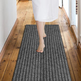 Weidear custom-size non-slip runner gray stripe top view shows durable high-traffic performance.