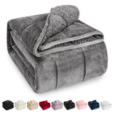 Wemore Sherpa Fleece Weighted Blanket top view shows dual-sided grey comfort for deep sleep.