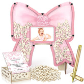 Wenqik pink bow wooden frame with stand for baby shower memories