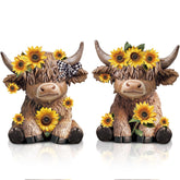 Wesiti sunflower Highland cow figurine on desk adds warm farmhouse charm.