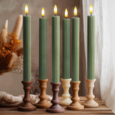 West Ivory six-pack 10-inch flameless loden green fluted taper candle with remote