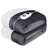 Westinghouse heated throw with soft flannel sherpa in charcoal offers luxurious warmth.