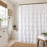 WestWeir white ruffle shower curtain with 72x72 inches to refresh your bathroom style.