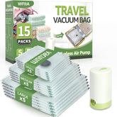 Wfiia travel vacuum bags with pump in box for organized packing.