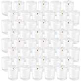 Wfmolcand white votive candles in clear glass holders for elegant ambiance.