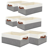 WGGWE 6-pack closet storage bins in grey and white with easy-to-grab handles for clothes.