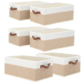 WGGWE 6 pack fabric storage bins with leather handles for easy closet organization