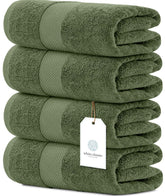 White Classic dark green 4-piece towel set displayed for a hotel-like bath