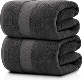 White Classic luxury bath sheet with charcoal gray color, 35x70 inches.