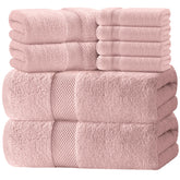 White Classic luxury towels close-up in pink showing plush Turkish cotton texture