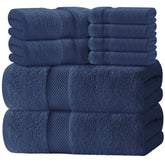 White Classic luxury bath towel set navy with plush Turkish cotton for absorbent daily use