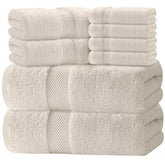White Classic luxury bath towel set 8 pieces in ivory for spa-like bathrooms
