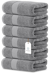 White Classic luxury light gray hand towels in 16x30 inches for hotel-grade softness and absorbency.