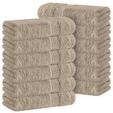 White Classic luxury Turkish cotton washcloth 13x13 taupe delivers plush softness and quick drying.