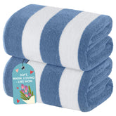 White Classic oversized cabana stripe towel in light blue for full-body wrap after swimming