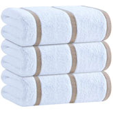 White Classic oversized towel 70x35 cream stripes, soft and absorbent for beach or pool.