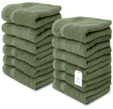 White Classic forest green washcloth folded, plush 650 GSM cotton for absorbent use