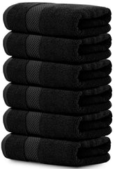White Classic luxury black hand towels; plush Turkish cotton for spa-like softness.