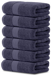 White Classic navy blue hand towel close-up showing plush pile and absorbency.