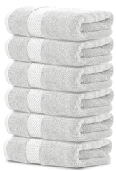 White Classic luxury silver hand towel close-up showing plush Turkish cotton fibers for daily use.