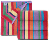 White Classic rainbow-striped towel, oversized 60x30 inches, ideal for beach lounging.