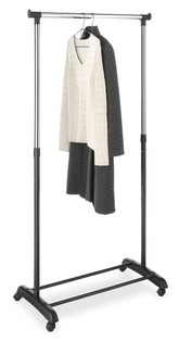 Whitmor Deluxe adjustable garment rack with height range for flexible closet setup.