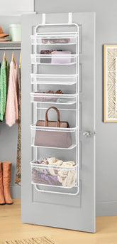 Whitmor over the door organizer with six shelves ideal for pantry storage.