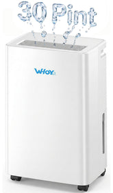 WHOY 30-Pint Dehumidifier front view in a living room, space-saving design.