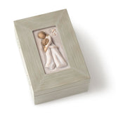 Willow Tree memory box lid with embracing figures, perfect for keepsakes.
