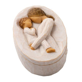 Willow Tree Tenderness box lid shows mother and toddler bas-relief, ideal for keepsakes.
