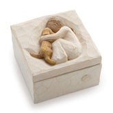 Willlow Tree True keepsake box lid scene with seated figure and yellow dog