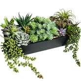 Winlyn 15-inch artificial succulents arrangement in a black wooden planter adds instant greenery to tables.