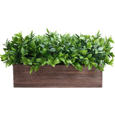 Winlyn boxwood centerpiece on dining table showing maintenance-free greenery