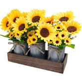 Winlyn artificial sunflowers trio arranged in rustic metal pots for a countryside centerpiece